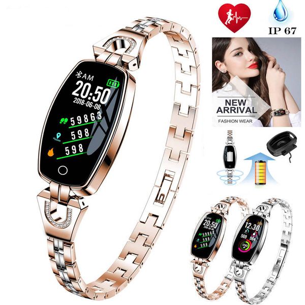 

new smart watches for women heart rate test and pedometer sleep monitoring waterproof lady smart bracelet, Slivery;brown