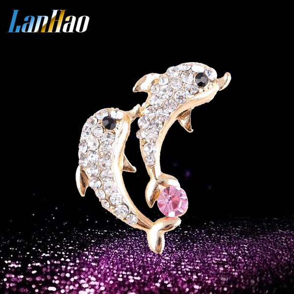 

lovely fully-jewelled mini- both small dolphin the collar lead needle men and women brooch, Gray