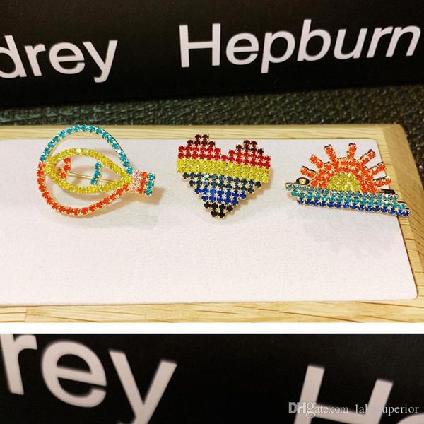 

new arrival air balloon sun heart brooch multistyle women rhinestone brooch suit lapel pin for gift party, Gray