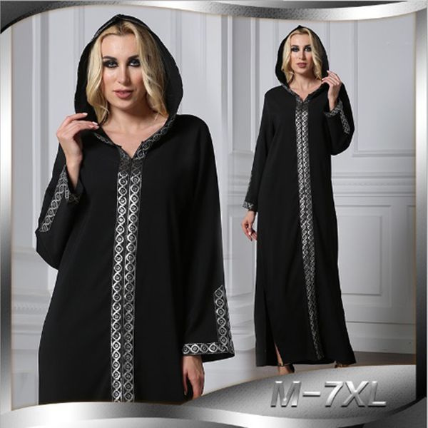 

muslim abaya embroidery maxi dress hooded cardigan long robe gowns plus size loose thobe jalabiya middle east islamic clothing, Red