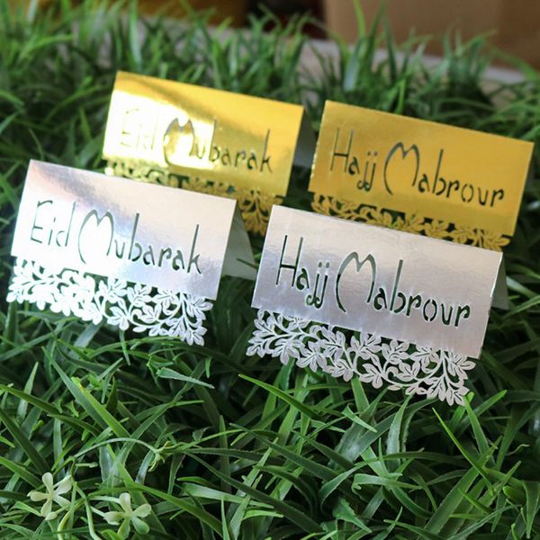 

10 pcs/lot creative gold silver laser cut eid mubarak place card invitation card gift hajj mabrour table