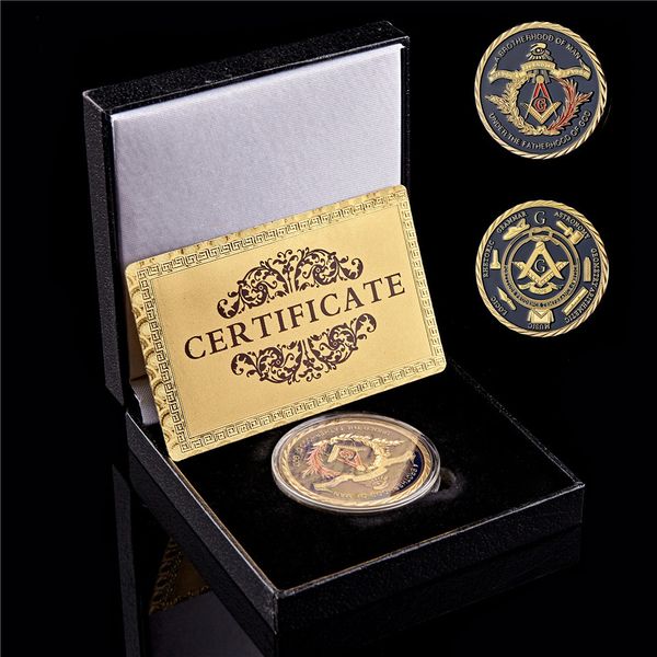 

Freemason Masonic Brotherhood Organization Anniversary Logo Gold Plated Metal Commemorative Coins W/Lucky Box