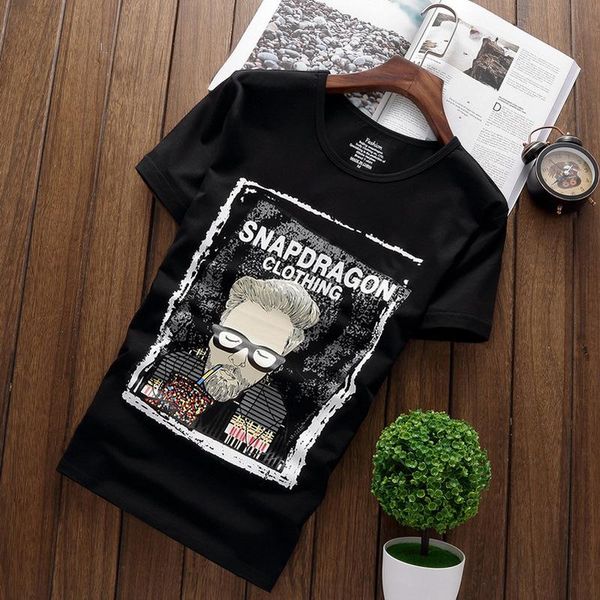 

fashion letter design men's casual cotton short sleeve circular collar printing cartoon t shirts men's slim asian size s-4xl, White;black