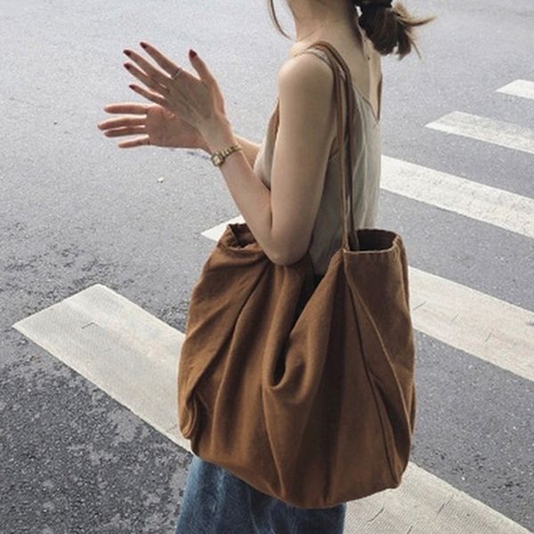 

women big canvas shopping bag reusable soild color large capacity tote grocery bag shopping shoulder bags