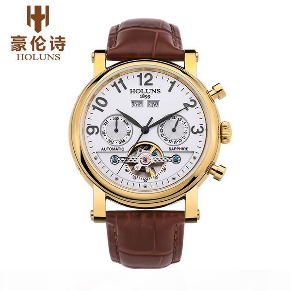 

designer watches automatic mechanical men watch with fashion leather strap sale luxury business retro skeleton stainless steel brw, Slivery;brown