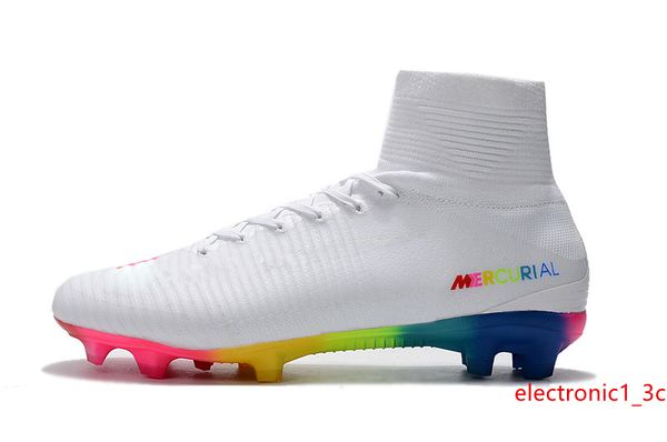 

selling ronaldo football boots white rainbow 100% original soccer cleats mercurial superfly v fg soccer shoes