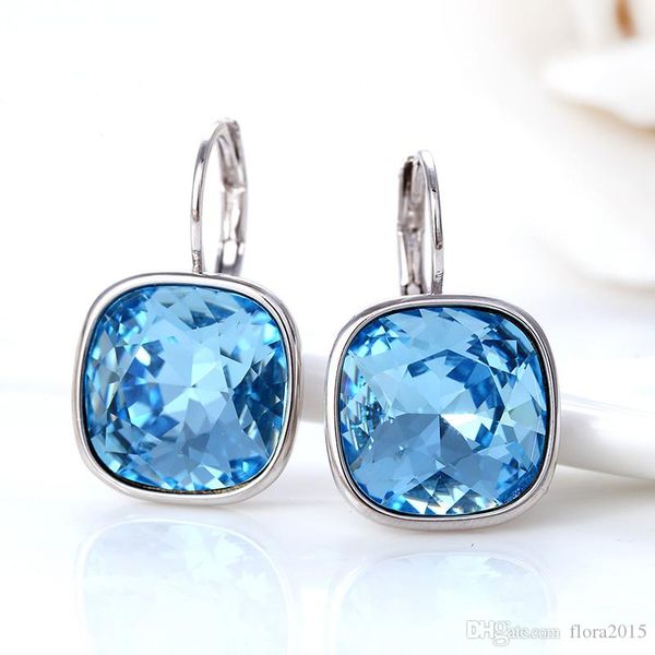 

новый приход квадратный дизайн кристалл проколол серьги, сделанные с элементами swarovski кристалл 2017 года рождественский подарок для женщ, Silver