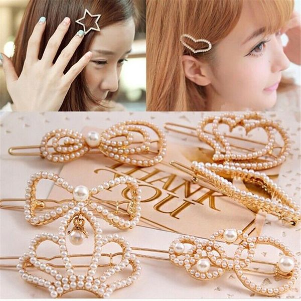 

2019 fashion pearl barrette women elegant korean design hair clip snap stick hairpin bobby pin headwear hair accessories