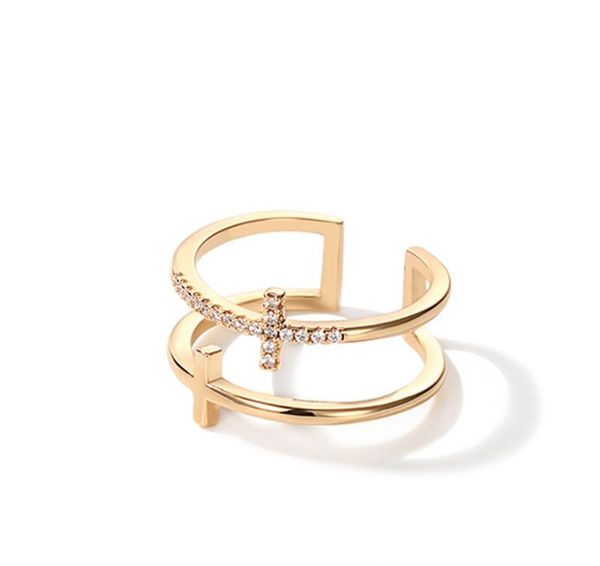 

двойной слой ленточные кольца iced out алмазный 18k gold luxury щедрый элегантный дизайнер ювелирных изделий для женщин партии обручальное к, Silver