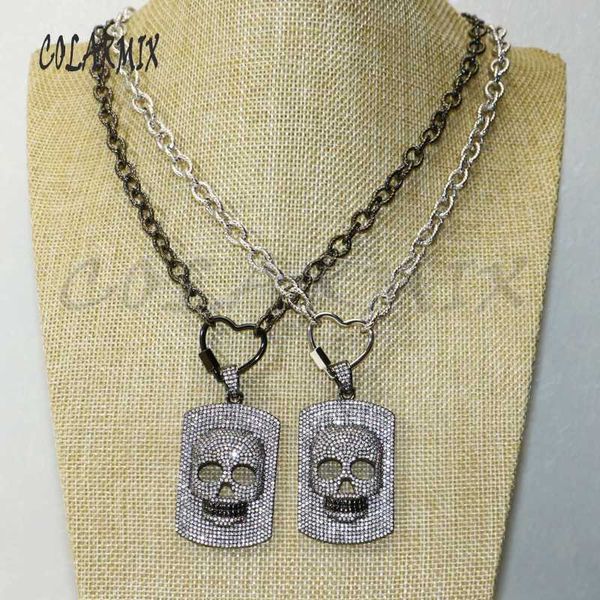 

3strands rectangle skull pendants necklace skull skeleton necklace big link chain fashion accessories for women 50405, Silver