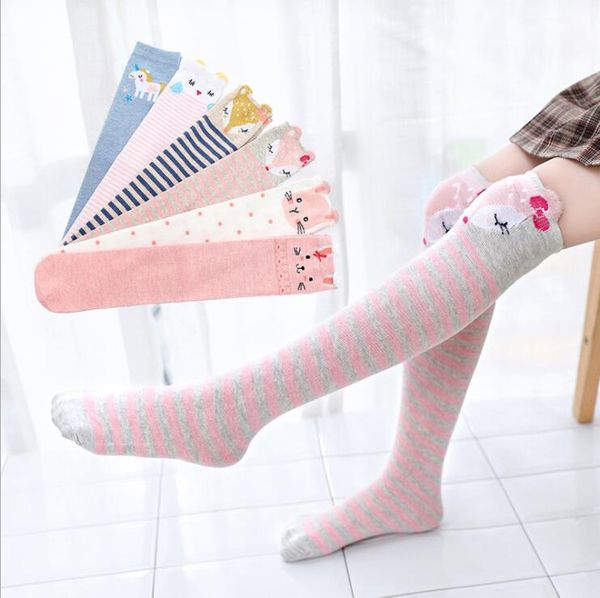 Calzini alti per bambini Calze per cartoni animati per bambini Calze lunghe traspiranti a righe in cotone per bambini Collant casual per bambini Scaldamuscoli principessa YP781