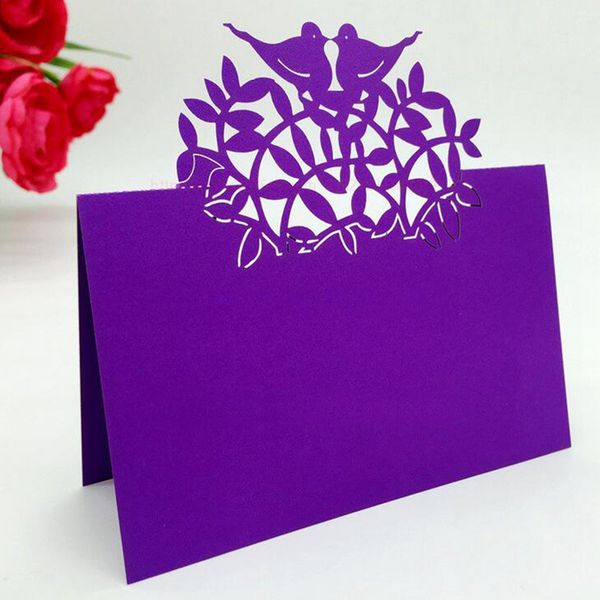 

selling 100pcs birds animals purple cute party favors supplies wedding decoration laser cut party table name place cards