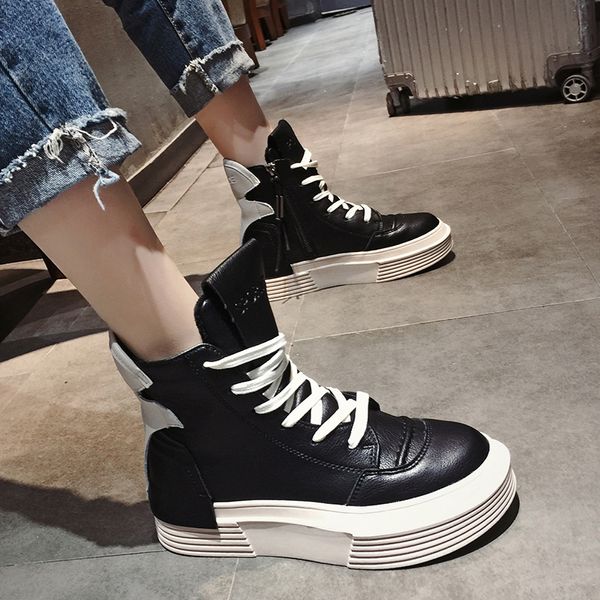 

brand women's shoes med heel boots booties ladies bootee woman 2019 lace up round toe fashion mid calf flat autumn elegant, Black