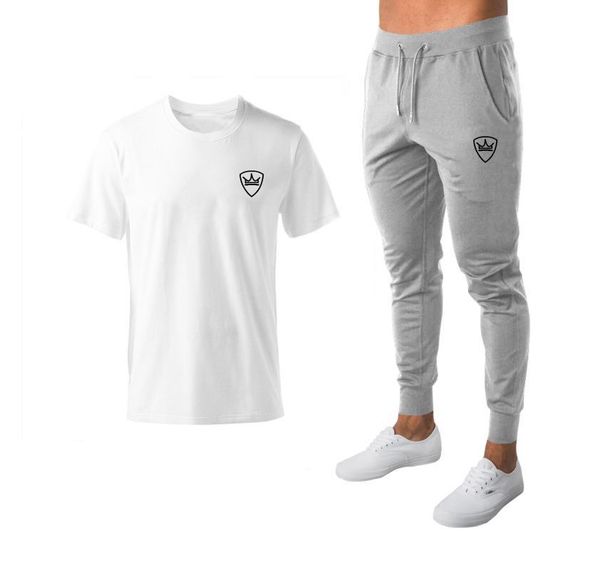 

2020 fashion brand clothing men summer t-shirt + pants man sports suit man tracksuit two-piece fitness suit casual brand pants, Black;blue