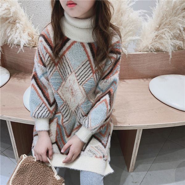 

teenage kids sweaters for girls clothes winter thick mink hair girls knitwear pullover turtleneck sweater 10 12 13 14 year, Blue