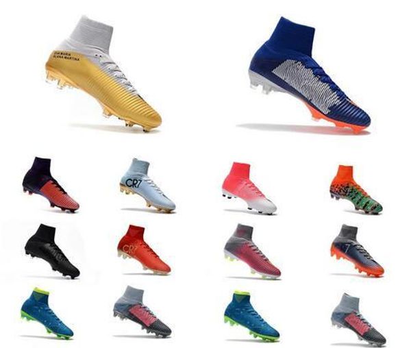 

new 2019 cr7 football boots size 35-45 mercurial superfly v ag fg soccer shoes mens women kids outdoor soccer cleats