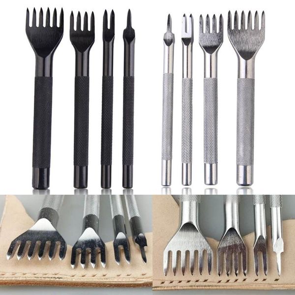 

4 style 4mm leather craft hole punches tools rhombus punch tool tooth pitch sewing tools & accessory, Black