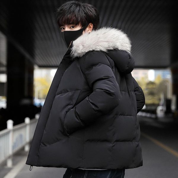 

новый теплый мужской хлопок-ватник черный серый с капюшоном с воротником из искусственного меха плюс размер xxxxl мужской верхней одежды u56, Black