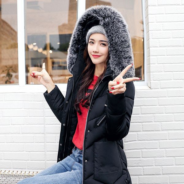 

parkas 2020 wadded womens coat fur collar hooded winter jacket women slim fashion cotton down jackets parka mujer wxf211, Black