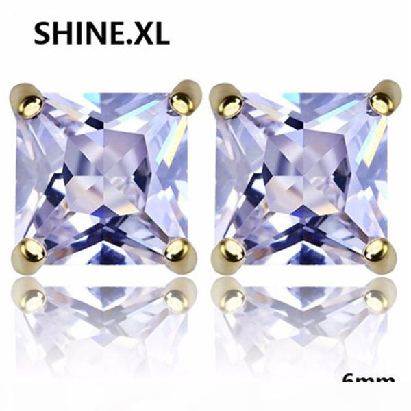 

hip hop new costom micro pave cz stone gold silver gold plated square earrings with screw back for male and women 6mm, Golden;silver