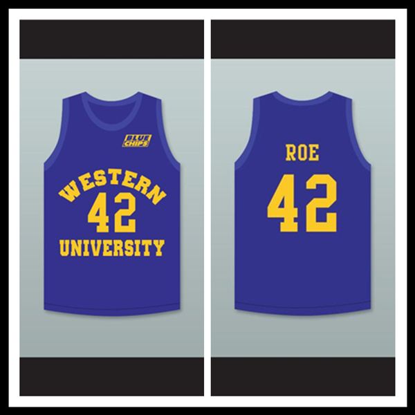 

Matt Nover Ricky Roe 42 Western University Blue Basketball Jersey with Blue Chips