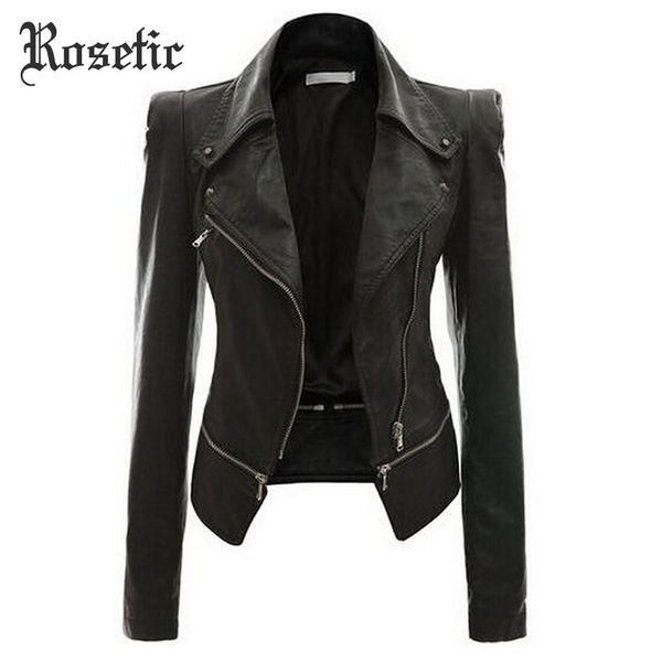 

rosetic gothic punk pu leather jacket slim black zipper lapel collar motor street cool autumn warm plus size fit goth outwears, Black;brown