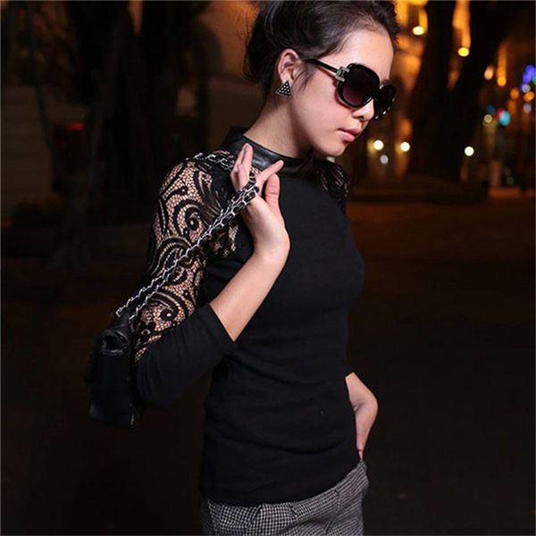 

autumn women female lace party club wear base jumper fashion hollow out long sleeve slim sweaters and pullovers, White;black
