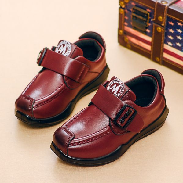 

4 color boy' genuine leather shoes non-slip children shoes fashion leisure for toddler & large kids size 26-37, Black;grey