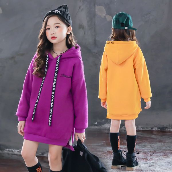

children clothes teenager girls sweatshirts autumn winter thick warm kids hoodies for girl long sleeve hooded child clothing, Black