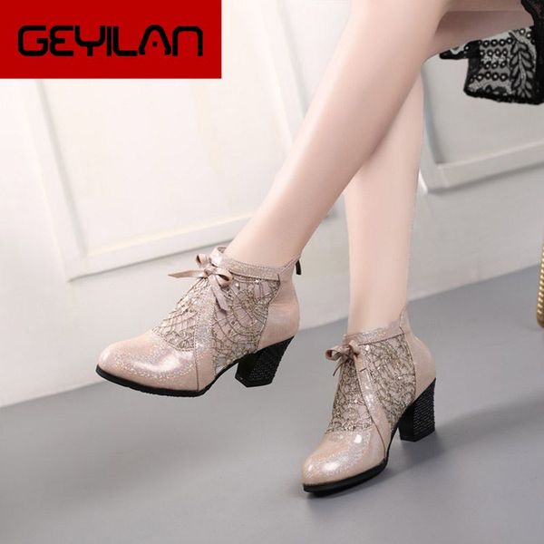

fashion rhinestones gauze sandals summer new mesh boots genuine leather women's shoes hollow boots large size 40-42, Black