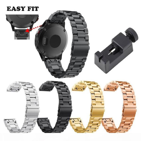 

jansin classic stainless steel watch strap metal replacement band for garmin 5 forerunner 935 wristband, Black;brown