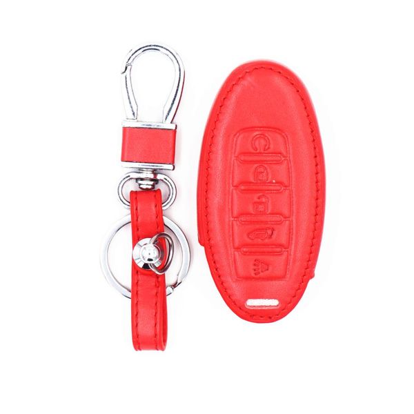 

wfmj red leather 5 buttons remote smart key chain cover case fob for infiniti g35 qx56 q50 qx60 qx80 q60 qx30 kr5s180144014