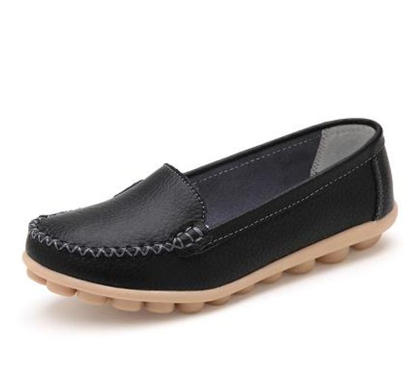 

female shoes women flats leather breathable soft bottom ladies casual shoes leather 1130, Black