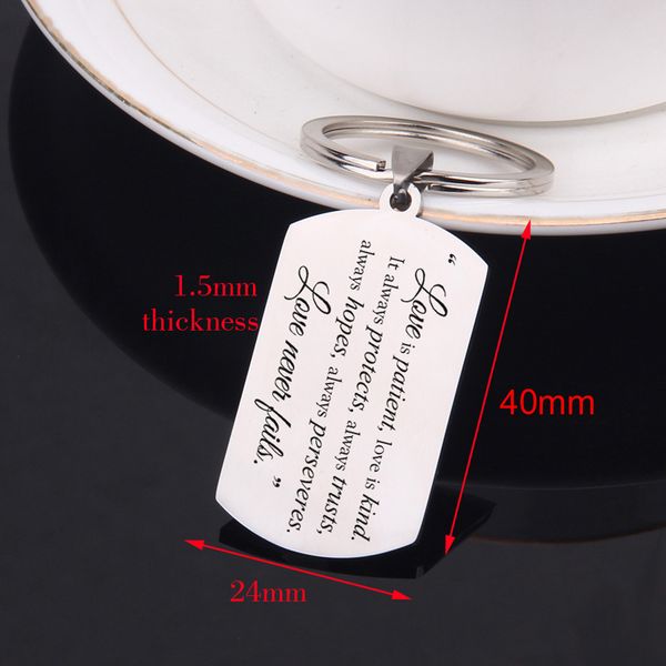 

flyangel engraved keychain love is patient love is kind key holder girlfriend boyfriend couple jewelry gift, Silver