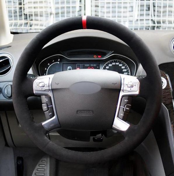 

black suede red marker car steering wheel cover for mondeo 4 2007-2012 s-max 2008