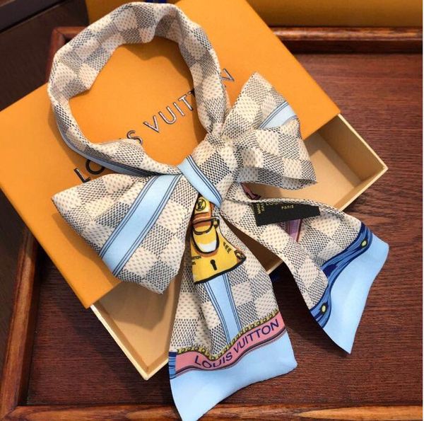

designer silk handbag bag scarf headbands new luxury women silk 100% grade silk bag scarf hair bands 8x120cm, Blue;gray