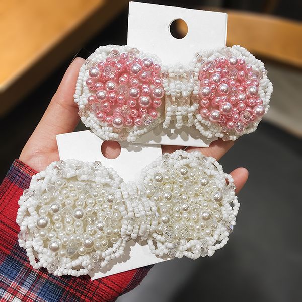 

m mism ins new hairpins for girl pearl big bow crystal duckbill clip sweet haar accessoires elegant korean design snap barrette