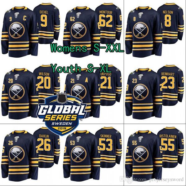 

Lady & Youth Buffalo Sabres 2019 Global Series Jeff Skinner Jersey Jack Eichel Kyle Okposo Sam Reinhart Rasmus Dahlin Rasmus Ristolainen