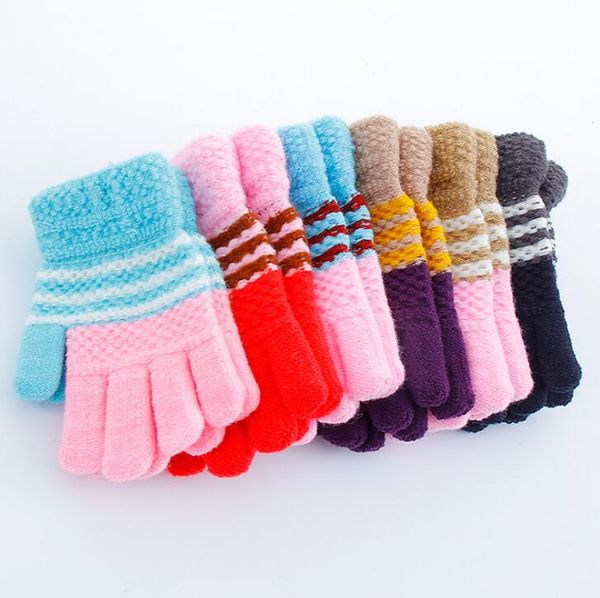 

children warm stretch gloves winter knitted stripe magic gloves for 7-12 boys or girls ing, White
