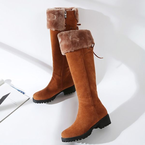 

women boots woman winter shoes knee high square heel zip size 34-43 2018 new arrival faux fur short plush lining sb269, Black
