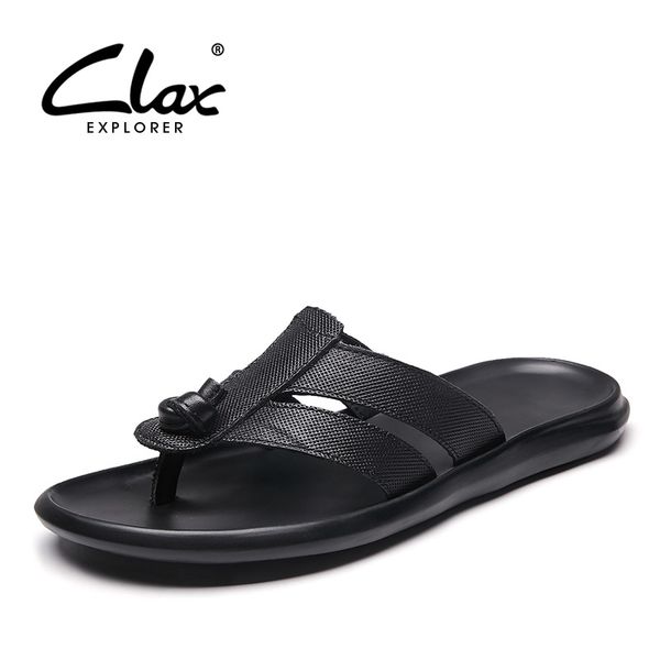 

clax mens leather slipper 2019 summer man flip flops home slippers male beach slippers soft, Black