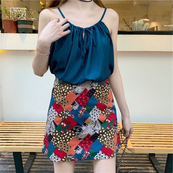 

tencel camis women 2019 summer sleeveless loose chiffon camisoles lady girls chic halter tank drawstring, White
