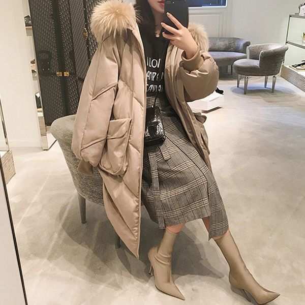 

cotton coat female long warm thicke down jacket 2018 korean winter fur collar parkas bread jacket cotton coat hooded down, Black