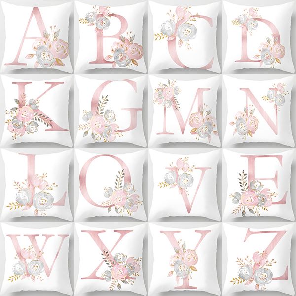 Ins Pink Floral Wreath Single Capital Letter Print Sofa Decorative