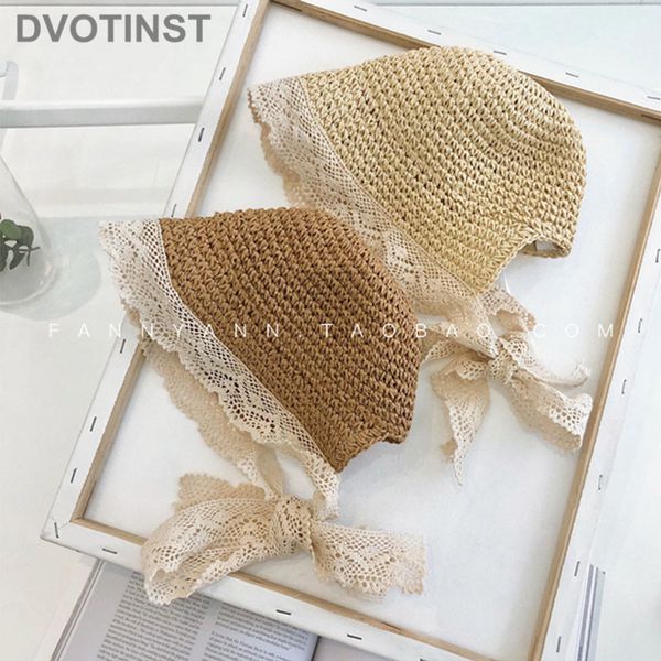 

dvotinst baby girl sun hat handmade beach straw hat summer travel breathable sunscreen sunhat kids bonnet, Yellow
