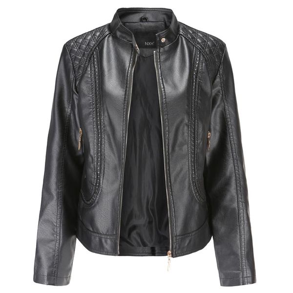 

2019 new faux leather jackets women black leather jacket punk plus size black pu biker jacket women luxury