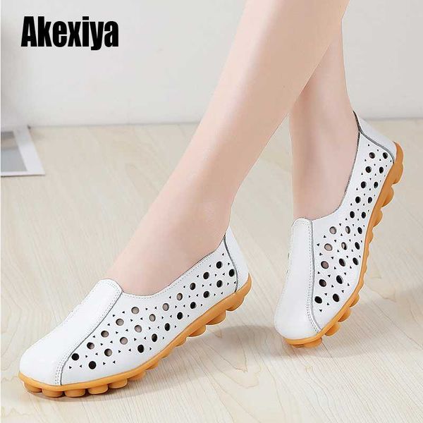 

2020 summer women cutouts leather mom shoes comfortable flats casual slip-on ballet flat loafers size 35-42 s891, Black