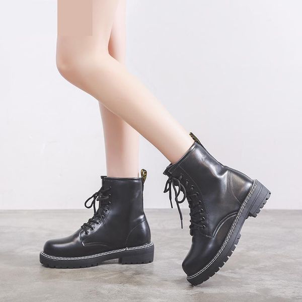 

fashion boots shoes woman autumn lace-up leather casual shoes warm winter fur ankle boots women platform high top, Black