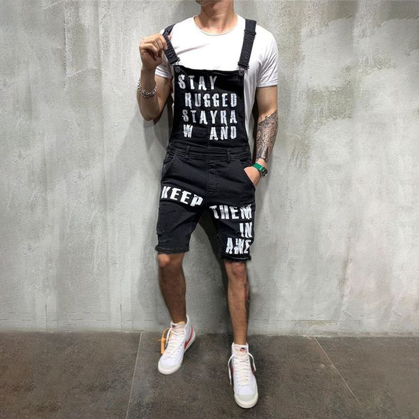 

summer fashion hi street distressed denim bib overalls for man suspender pants oversize men's ripped jeans jumpsuits summer new, Blue