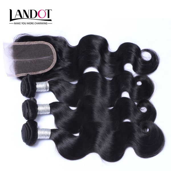 Mongol onda do corpo Virgin cabelo humano tece 3 pacotes com Encerramento Lace 100% não transformados cutícula Alinhados Remy Hair Extensions Natural Color